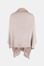 Load image into Gallery viewer, Faux Fur Trim Fringe Hem Poncho
