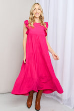 Load image into Gallery viewer, Zenana Flutter Sleeve Tiered Dress in Hot Pink
