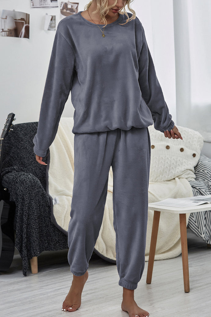 Dropped Shoulder Teddy Lounge Set