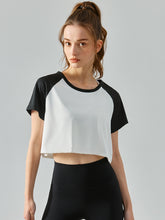 Load image into Gallery viewer, Round Neck Raglan Sleeve Cropped Sports Top
