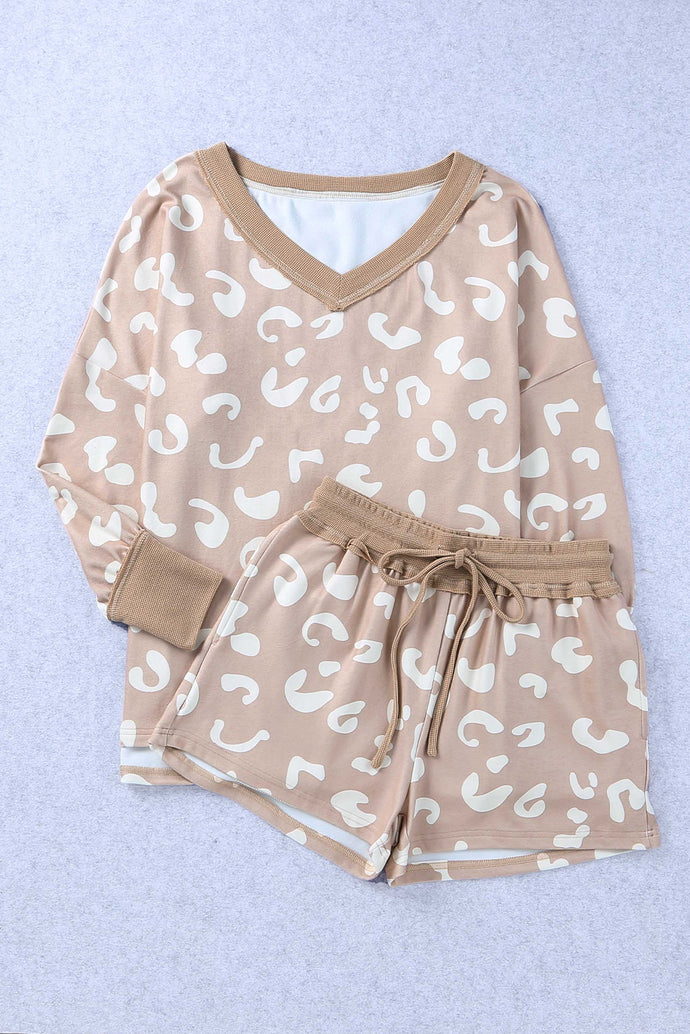 Leopard V-Neck Top and Shorts Lounge Set