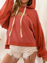 Load image into Gallery viewer, Cutout Drawstring Drop Shoulder Hoodie
