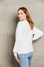 Load image into Gallery viewer, Double Take Ribbed Puff Sleeve Surplice Sweater
