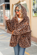 Load image into Gallery viewer, Leopard Open Front Hooded Teddy Jacket with Pockets
