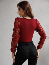 Load image into Gallery viewer, Lace Sleeve Round Neck Ribbed Top

