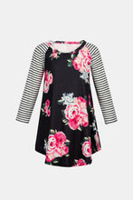 Load image into Gallery viewer, Girls Floral Striped Raglan Sleeve Dress
