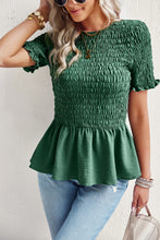 Load image into Gallery viewer, Smocked Round Neck Peplum Blouse
