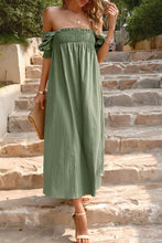 Load image into Gallery viewer, Smocked Square Neck Midi Dress with Pockets
