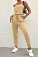 Drawstring Waist Strapless Jogger Jumpsuit