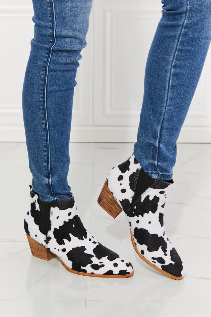 MMShoes Back At It Point Toe Bootie in Cow Print