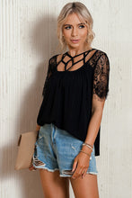 Load image into Gallery viewer, Strappy Neck Spliced Lace Top
