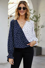 Load image into Gallery viewer, Polka Dot Color Block Surplice Blouse
