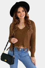 Load image into Gallery viewer, Drop Shoulder Distressed Hem  Sweater
