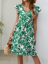Load image into Gallery viewer, Floral V-Neck Flutter Sleeve Dress
