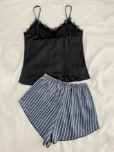 Load image into Gallery viewer, Lace Trim Spaghetti Strap Cami and Striped Shorts Pajama Set
