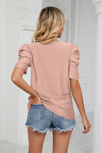 Load image into Gallery viewer, Eyelet Puff Sleeve Round Neck Blouse
