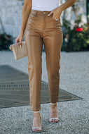 Faux Leather Ankle-Length Straight Leg Pants