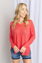 Load image into Gallery viewer, Zenana V-Neck Dropped Shoulder Slit Top in Ruby
