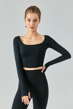 Load image into Gallery viewer, Seam Detail Thumbhole Sleeve Cropped Sports Top

