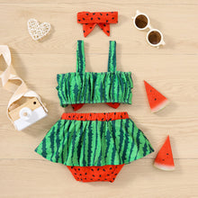 Load image into Gallery viewer, Baby Girl Watermelon Print Bow Cropped Top and Skort Set
