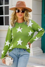 Load image into Gallery viewer, Star Pattern Dropped Shoulder Ribbed Trim Sweater
