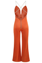 Load image into Gallery viewer, Chain Lace Up Flared Leg Jumpsuit
