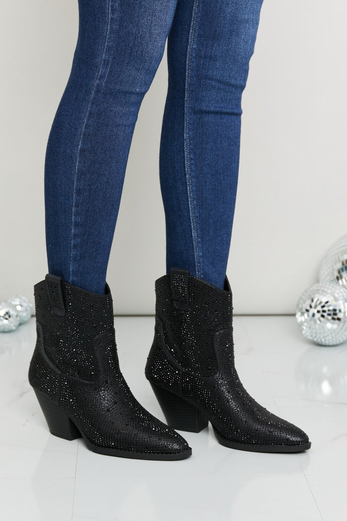 Forever BLACK Rhinestone Cowboy Booties DIBS 1010