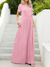 Load image into Gallery viewer, Round Neck Short Sleeve Maxi Dress with Pockets
