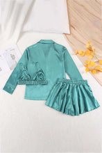 Load image into Gallery viewer, Button-Up Shirt, Bralette, and Tied Shorts Loungewear Set
