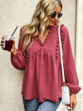 Load image into Gallery viewer, Swiss Dot Frill Trim V-Neck Bodydoll Top
