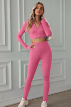 Load image into Gallery viewer, Zip Up Cropped Top and Leggings Yoga Set
