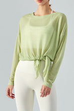 Load image into Gallery viewer, Round Neck Slit Sheer Tunic Sports Top
