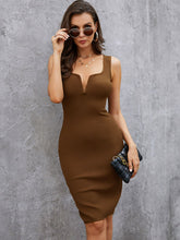 Load image into Gallery viewer, Ribbed Back Slit Sleeveless Notched Dress
