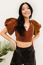 Load image into Gallery viewer, PRIVY Glitter Puff Sleeve Cropped Top

