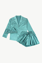 Load image into Gallery viewer, Button-Up Shirt, Bralette, and Tied Shorts Loungewear Set
