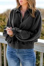 Load image into Gallery viewer, Quarter-Snap Collared Lantern Sleeve Sweatshirt
