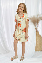 Load image into Gallery viewer, Girls Floral V-Neck Twisted Dress
