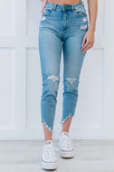 Muselooks Distressed Asymmetrical Raw Hem Skinny Jeans