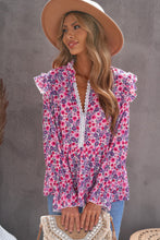 Load image into Gallery viewer, Floral Ruffled Flounce Sleeve Lace Trim Blouse
