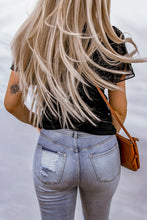 Load image into Gallery viewer, Spliced Mesh Puff Sleeve Ribbed Top
