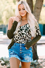 Load image into Gallery viewer, Leopard Color Block Ribbed Round Neck Top

