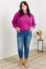 Load image into Gallery viewer, Heimish Losing Track Full Size Hem Detail Rib-Knit Sweater in Magenta
