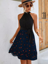 Load image into Gallery viewer, Two-Tone Belted Sleeveless Grecian Neck Dress
