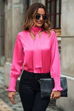 Load image into Gallery viewer, Tie-Neck Cutout Smocked Blouse
