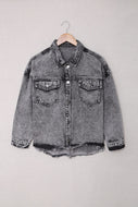 Raw Hem Button Down Denim Jacket with Breast Pockets