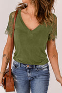 Spliced Lace V-Neck Tee Shirt
