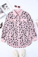 Leopard Curved Hem Corduroy Shirt Jacket