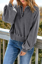 Load image into Gallery viewer, Quarter-Snap Collared Lantern Sleeve Sweatshirt
