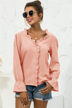 Load image into Gallery viewer, Frill Trim V-Neck Flounce Sleeve Shirt

