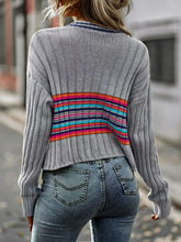 Load image into Gallery viewer, Striped Contrast V-Neck Dropped Shoulder Sweater
